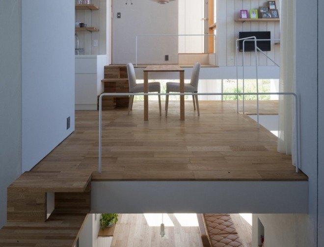 Passage of Landscape house, ihrmk, Japanese architects, Japan, rice fields, storage spaces, wooden deck, wooden terrace, natural ventilation, natural light, green architecture, passive house, daylit homes