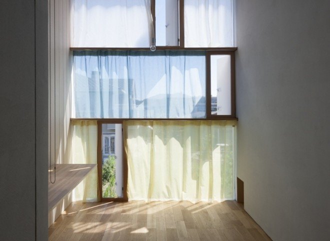 Passage of Landscape house, ihrmk, Japanese architects, Japan, rice fields, storage spaces, wooden deck, wooden terrace, natural ventilation, natural light, green architecture, passive house, daylit homes