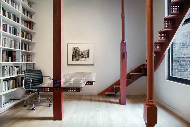 Reuse, recycled material, cast iron staircase, green renovation, bookshelf, green furniture, green design, IKD