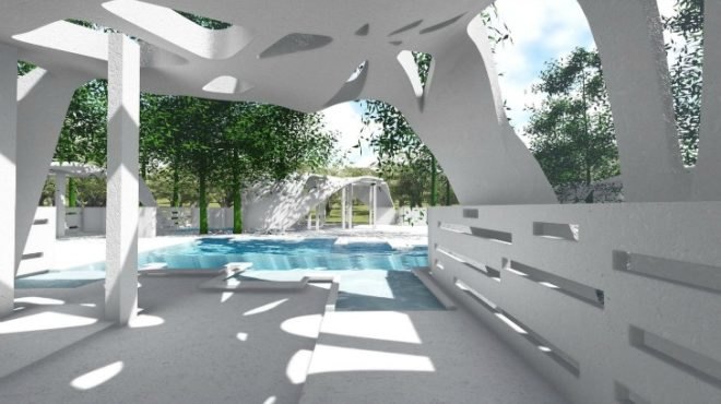 3D printing, 3D printed house, 3D printing building, 3D printed home, Adam Kushner, magnesium, D-Shape 3D printer, Enrico Dini, New York, 3D printed estate, Gardiner, 3D printed estate, 3D printed pool, 3D printed pool house, 3D printed 2400-square-foot house, architecture, additive manufacturing,