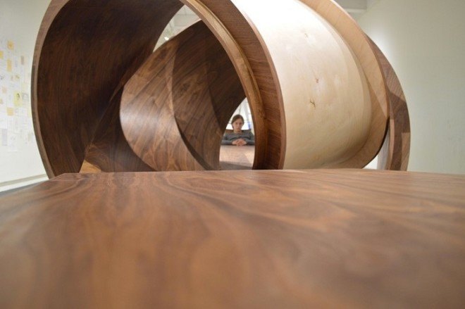 Michael Beitz, wooden sculpture, green furniture, green art, table design, picnic table