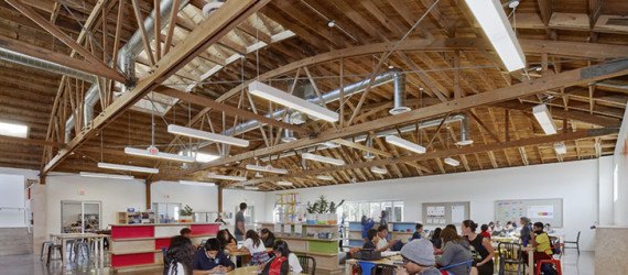 Marmol Radziner, 9 Dots Community Learning Center, Los Angeles, green classroom, reused materials, water efficiency, courtyard, biofiltration, green architecture