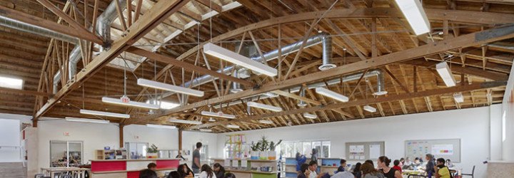 Marmol Radziner, 9 Dots Community Learning Center, Los Angeles, green classroom, reused materials, water efficiency, courtyard, biofiltration, green architecture
