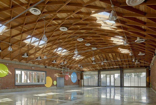 Marmol Radziner, 9 Dots Community Learning Center, Los Angeles, green classroom, reused materials, water efficiency, courtyard, biofiltration, green architecture