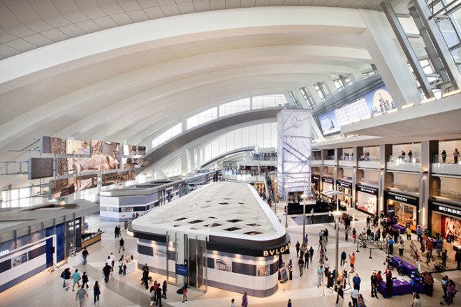 Tom Bradley International Airport, Los Angeles, LEED Gold certification, LEED building, Fentress Architects, sustainable architecture, sustainable airport, airport terminal, recycled materials, solar glare, low-e glass, natural light