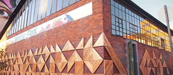 r1, Betty Fox, Johannesburg, South Africa, Maboneng Precinct, geometric mural, wood mural, reclaimed wood, locally sourced wood, reader submitted content