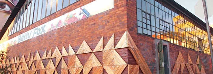 r1, Betty Fox, Johannesburg, South Africa, Maboneng Precinct, geometric mural, wood mural, reclaimed wood, locally sourced wood, reader submitted content