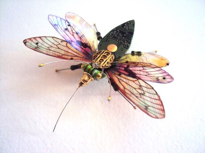 Computer Component Bugs, Julie Alice Chappell, upcycled sculpture, upcycled electronics, environmental art, insect sculptures, e-waste, electronic waste, discarded electronic art,