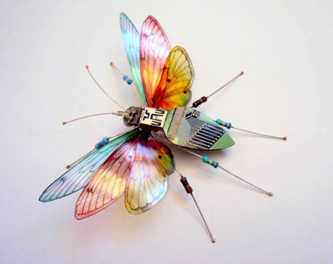 Computer Component Bugs, Julie Alice Chappell, upcycled sculpture, upcycled electronics, environmental art, insect sculptures, e-waste, electronic waste, discarded electronic art,