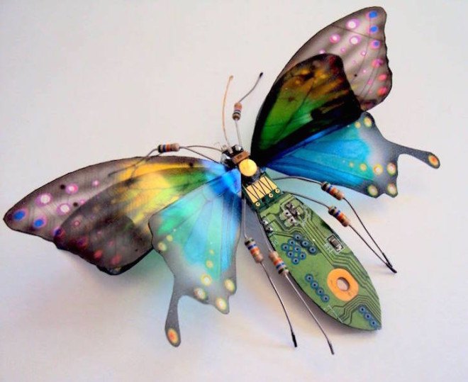 Computer Component Bugs, Julie Alice Chappell, upcycled sculpture, upcycled electronics, environmental art, insect sculptures, e-waste, electronic waste, discarded electronic art,