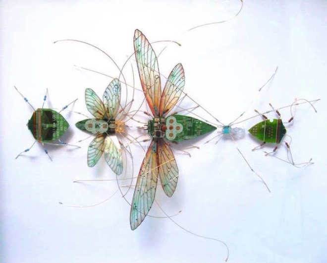Computer Component Bugs, Julie Alice Chappell, upcycled sculpture, upcycled electronics, environmental art, insect sculptures, e-waste, electronic waste, discarded electronic art,