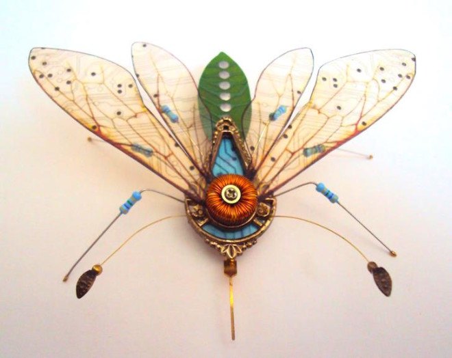 Computer Component Bugs, Julie Alice Chappell, upcycled sculpture, upcycled electronics, environmental art, insect sculptures, e-waste, electronic waste, discarded electronic art,