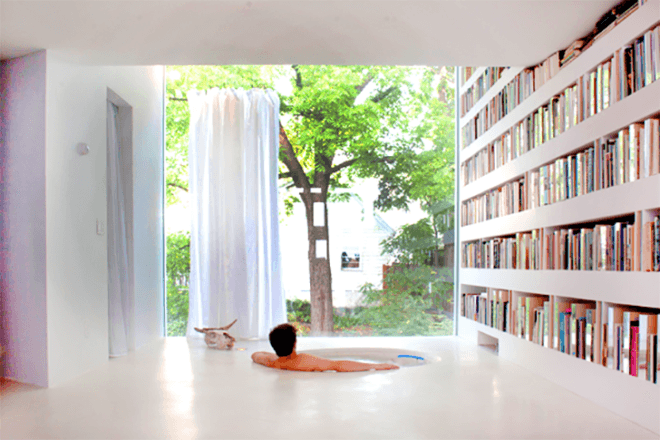 PARA Project, Haffenden House, urban design, bathroom design, sunken bathtub, library design, home design, syracuse architecture, nyc architecture, new york architecture, urban design, curved floors, skinny homes, tiny homes, tiny home design,