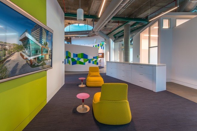 TreeHouse Memorial City, LEED Platinum, Texas, Houston, green office building, green building, solar panels, rainwater harvesting, energy-efficient building, green roof, roof garden