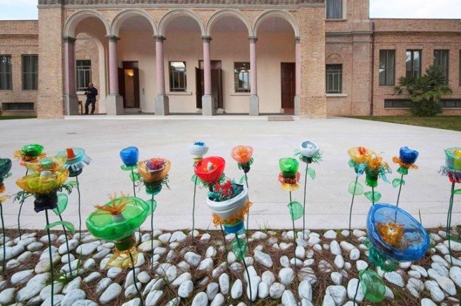 Scartell, art installation, plastic waste, recycled plastic bottles, recycled plastics, plastic flowers, green art, Italian artists, environmental impact, YES IN MY BACKYARD