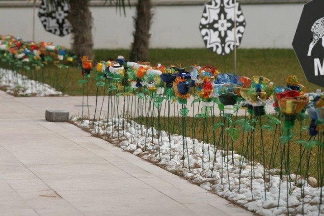Scartell, art installation, plastic waste, recycled plastic bottles, recycled plastics, plastic flowers, green art, Italian artists, environmental impact, YES IN MY BACKYARD
