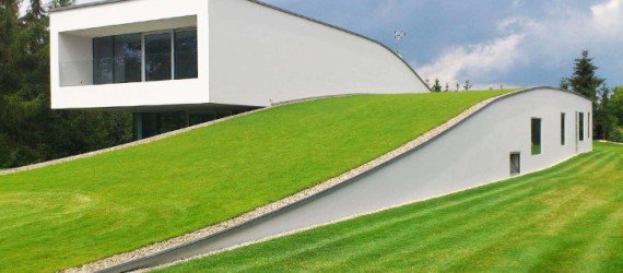 Auto family house, KWK Promes, Poland, drive thru art gallery, automobiles, car, eco-friendly car, green roof, modern home, art gallery, cantilever