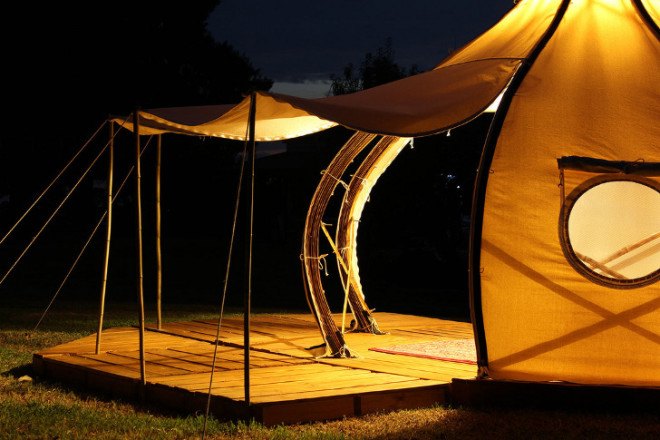 (f)route pod, froute pod, giant grass, bamboo architecture, sustainable design, camping, tent design, bamboo tent, glamping, meditation space, handmade bamboo