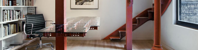 Reuse, recycled material, cast iron staircase, green renovation, bookshelf, green furniture, green design, IKD