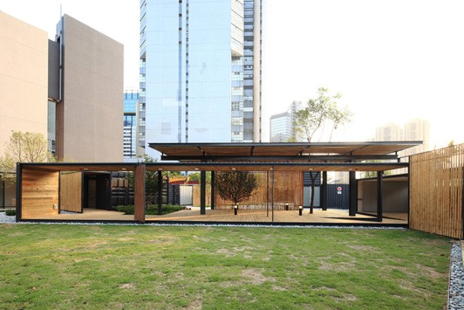 Hong Kong, Architectural Services Department, contemporary Chinese-style, Community Green Station, Sha Tin, bamboo screens, recycled shipping containers, open courtyards, prefab architecture, modular architecture