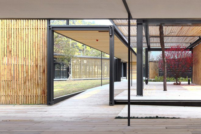 Hong Kong, Architectural Services Department, contemporary Chinese-style, Community Green Station, Sha Tin, bamboo screens, recycled shipping containers, open courtyards, prefab architecture, modular architecture
