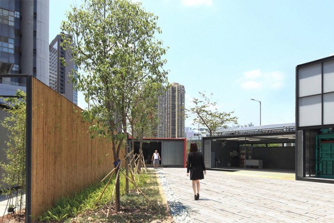 Hong Kong, Architectural Services Department, contemporary Chinese-style, Community Green Station, Sha Tin, bamboo screens, recycled shipping containers, open courtyards, prefab architecture, modular architecture