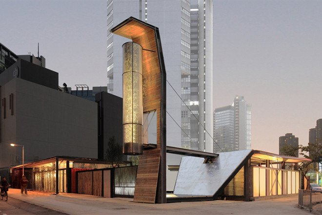 Hong Kong, Architectural Services Department, contemporary Chinese-style, Community Green Station, Sha Tin, bamboo screens, recycled shipping containers, open courtyards, prefab architecture, modular architecture