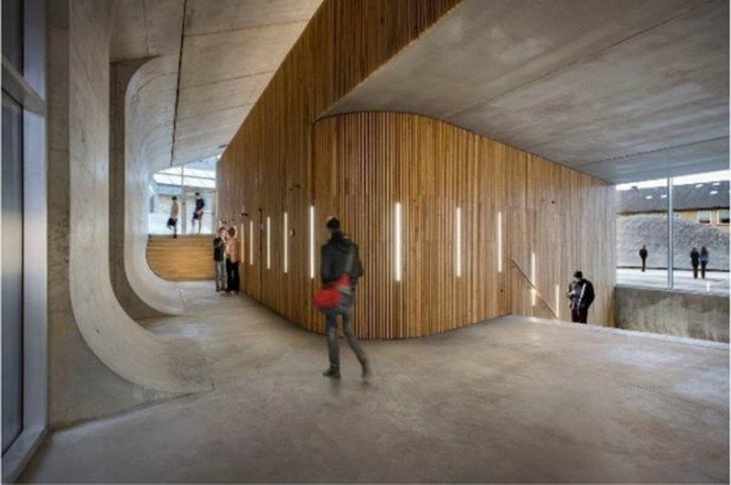 bjarke ingels, bjarke ingels group, big, copenhagen, high school architecture, school architecture, sports complex, underground sports center, sloping football field, green spaces in architecture, schools with green spaces