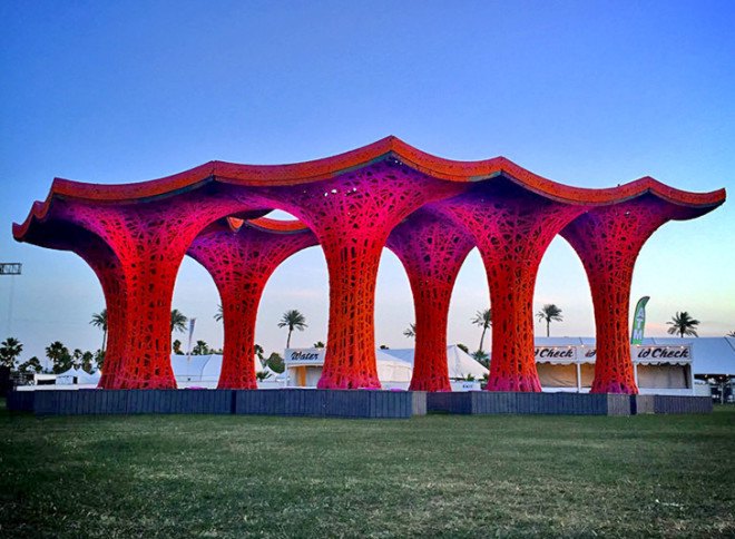 Ball-Nogues Studio, Coachella, Coachella pavilion, Pulp pavilion coachella, pulp pavilion, organic jute rope, reclaimed paper, compostable pavilion, pulp, recyclable pavilion, post consumer waste