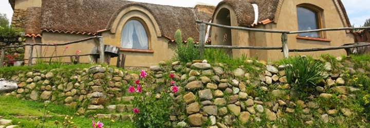 Ecolodge del Lago, Copacabana, Lake Titikaka, Adobe house, Lak'a Uta Architecture, Bolivia, vegetable garden, stepped terrace, green wall, solar water heater, stone sculptures