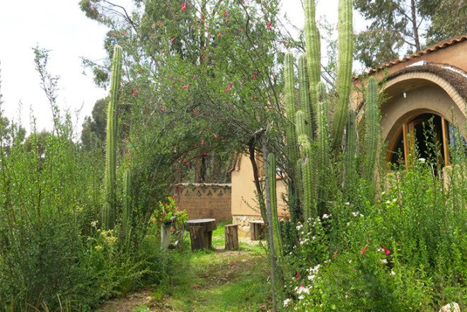 Ecolodge del Lago, Copacabana, Lake Titikaka, Adobe house, Lak'a Uta Architecture, Bolivia, vegetable garden, stepped terrace, green wall, solar water heater, stone sculptures