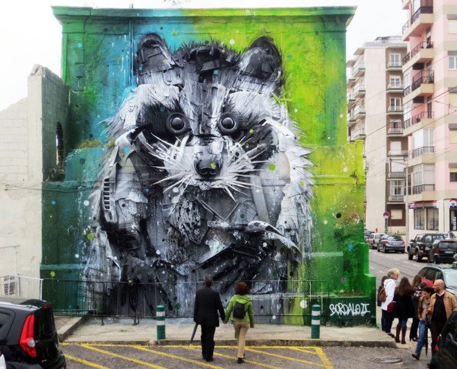 Bordalo II, trash animal sculptures, recycled art, urban art, animal street art, new art technique, trash collage, Portugal, Lisbon,