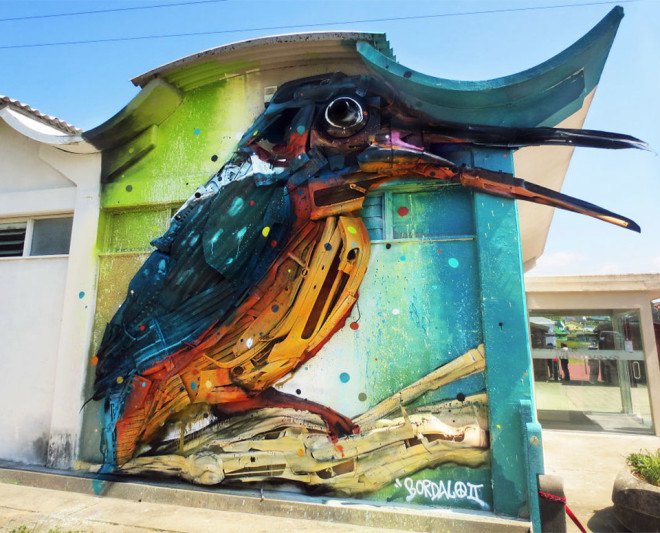 Bordalo II, trash animal sculptures, recycled art, urban art, animal street art, new art technique, trash collage, Portugal, Lisbon,