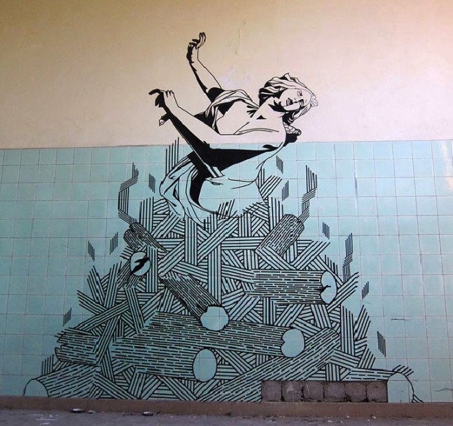 buff diss, tape art, street art, colored tape, mural, Australian artist