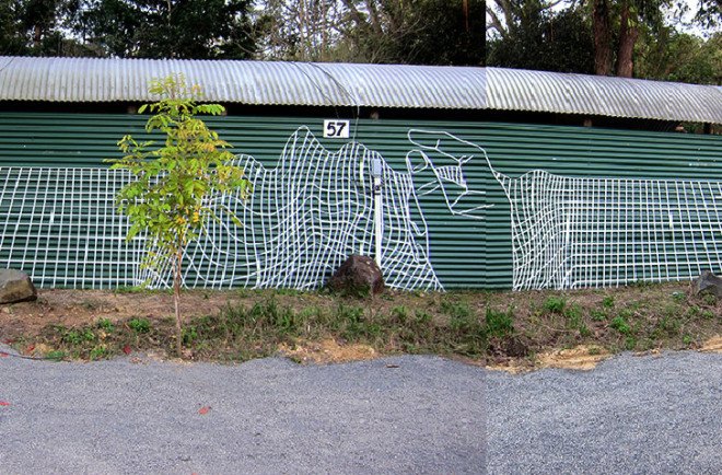 buff diss, tape art, street art, colored tape, mural, Australian artist