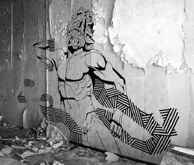 buff diss, tape art, street art, colored tape, mural, Australian artist