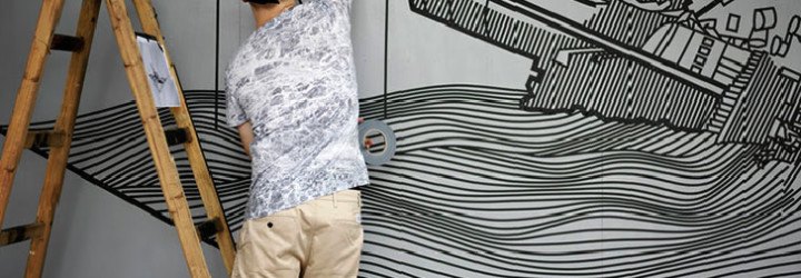 buff diss, tape art, street art, colored tape, mural, Australian artist