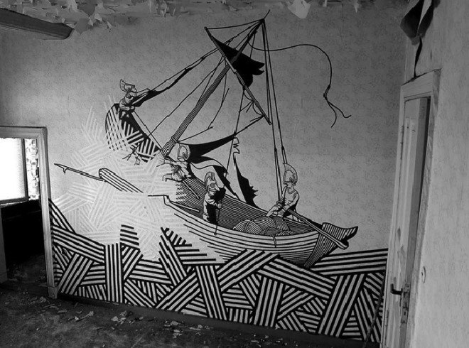 buff diss, tape art, street art, colored tape, mural, Australian artist