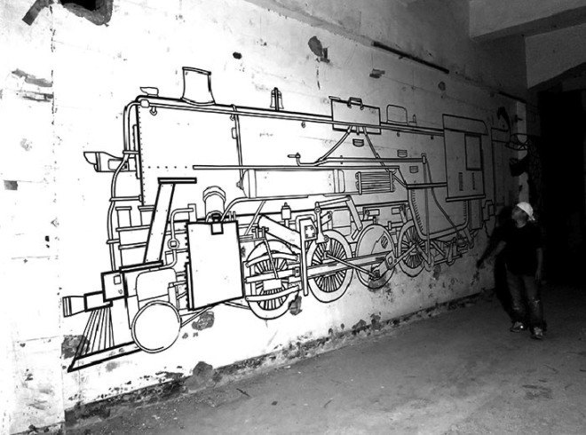 buff diss, tape art, street art, colored tape, mural, Australian artist