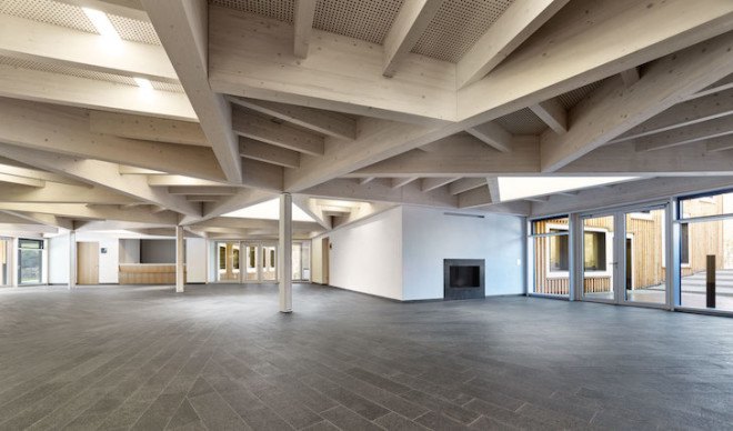 Barkow Leibinger, passive energy rating, Waischenfeld, Fraunhofer Institute for Integrated Circuits IIS, Fraunhofer Research Campus by Barkow Leibinger, standing seam copper, larch, patina, energy efficient, timber truss work, post and beam