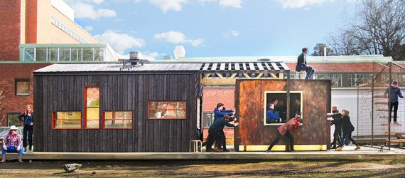 KTH School of Architecture, Full Scale Studio, Friggatto, prefab studio, prefab, mobile architecture, Stockholm, low-cost, plywood facade, green architecture, affordable building