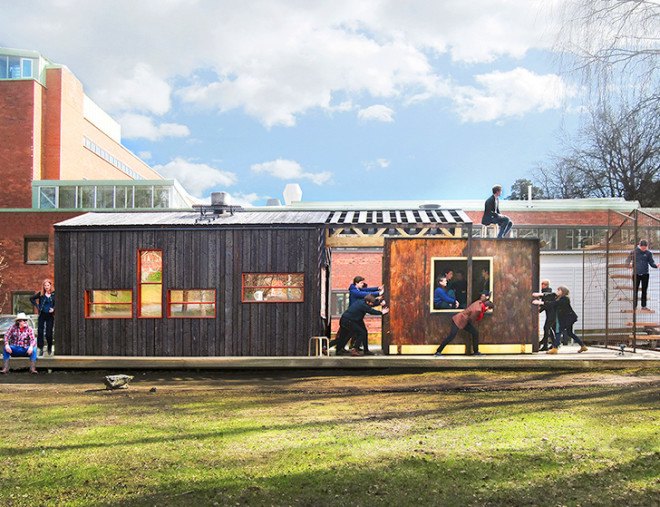 KTH School of Architecture, Full Scale Studio, Friggatto, prefab studio, prefab, mobile architecture, Stockholm, low-cost, plywood facade, green architecture, affordable building