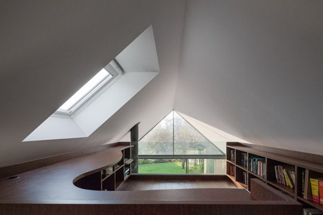 PROD Arquitectura, Portugal, House of Four Houses, green architecture, pitched roof, vernacular architecture, natural light, mezzanine, deck terrace, mobile partitions, glass-to-ceiling windows
