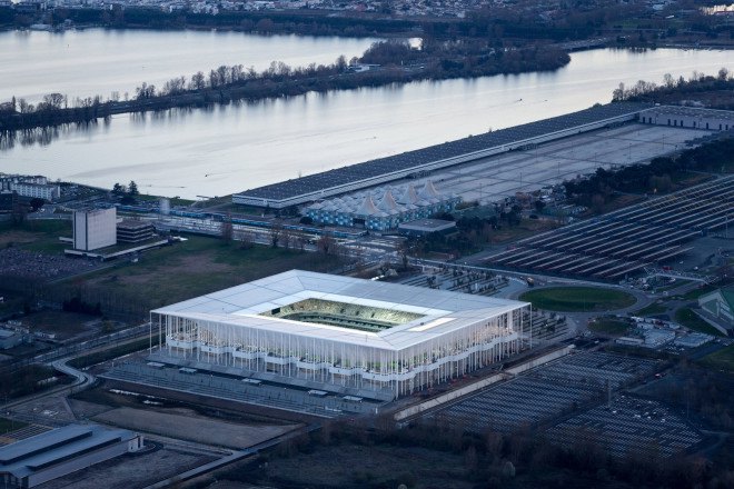 Herzog & de Meuron, Bordeaux Stadium, green stadium, solar-powered stadium, solar power, energy-efficient stadium, France, Michel Desvigne, landscape architecture, playgrounds, Euro 2016 football championship