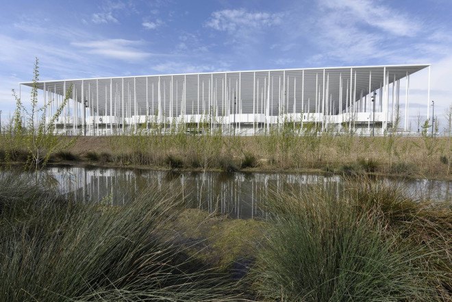 Herzog & de Meuron, Bordeaux Stadium, green stadium, solar-powered stadium, solar power, energy-efficient stadium, France, Michel Desvigne, landscape architecture, playgrounds, Euro 2016 football championship