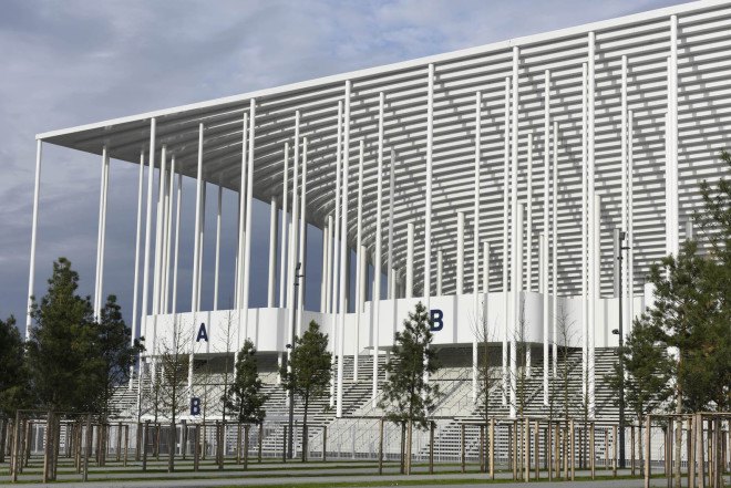 Herzog & de Meuron, Bordeaux Stadium, green stadium, solar-powered stadium, solar power, energy-efficient stadium, France, Michel Desvigne, landscape architecture, playgrounds, Euro 2016 football championship