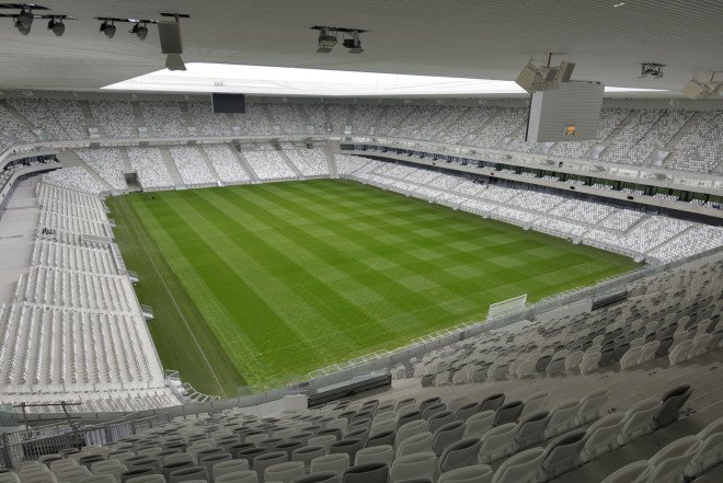 Herzog & de Meuron, Bordeaux Stadium, green stadium, solar-powered stadium, solar power, energy-efficient stadium, France, Michel Desvigne, landscape architecture, playgrounds, Euro 2016 football championship
