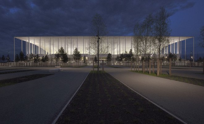 Herzog & de Meuron, Bordeaux Stadium, green stadium, solar-powered stadium, solar power, energy-efficient stadium, France, Michel Desvigne, landscape architecture, playgrounds, Euro 2016 football championship