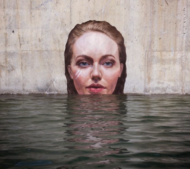 hula, hawaii street art, waterway murals, sean yoro, water murals, realistic portraits, street art, hawaii