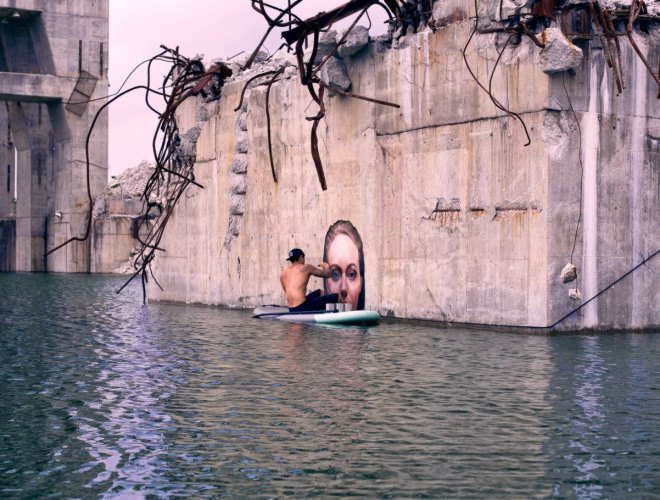 hula, hawaii street art, waterway murals, sean yoro, water murals, realistic portraits, street art, hawaii